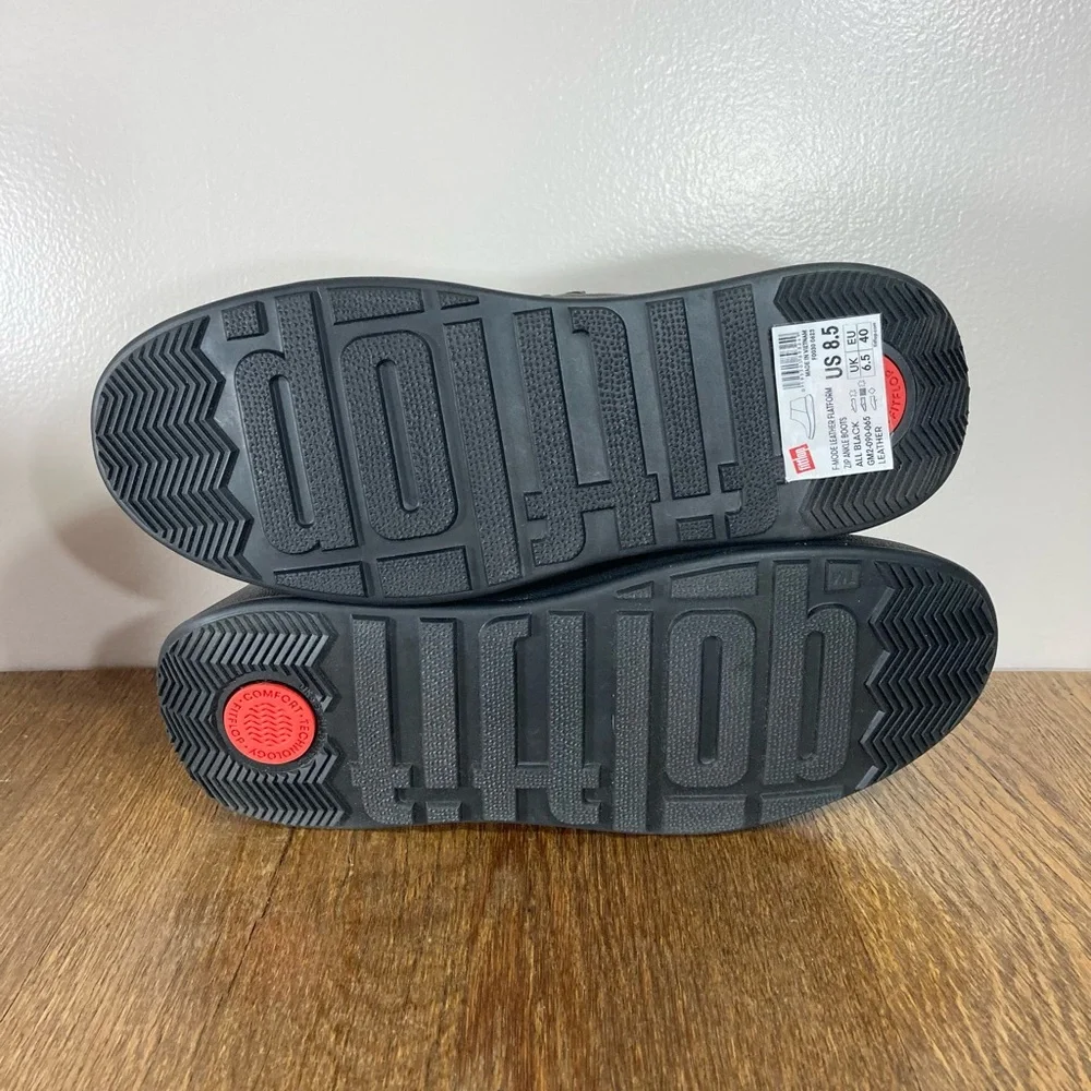 New FitFlop F-Mode Leather Platform Zip Ankle Boot Women’s Size 8.5 Black - Picture 8 of 9